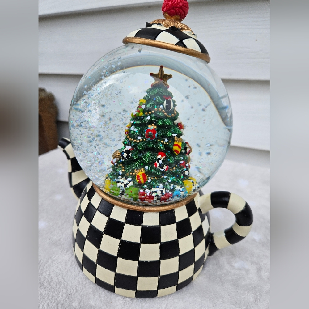 Mackenzie Childs Courtly Teapot Snow Globe Christmas Tree - Picture 9 of 9